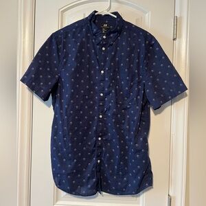 H&M Men's Dark Blue Polka Dot Button Down Shirt